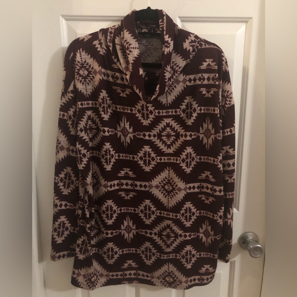 NWOT Ashley Stewart plus size Aztec print cowl neck sweater